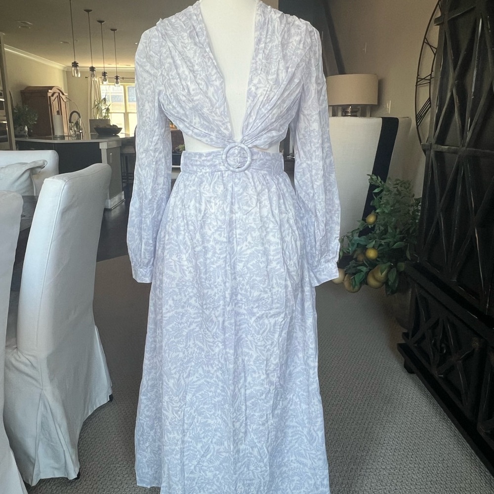 Elegant Women's Maxi Dress with Belted Waist - White Floral